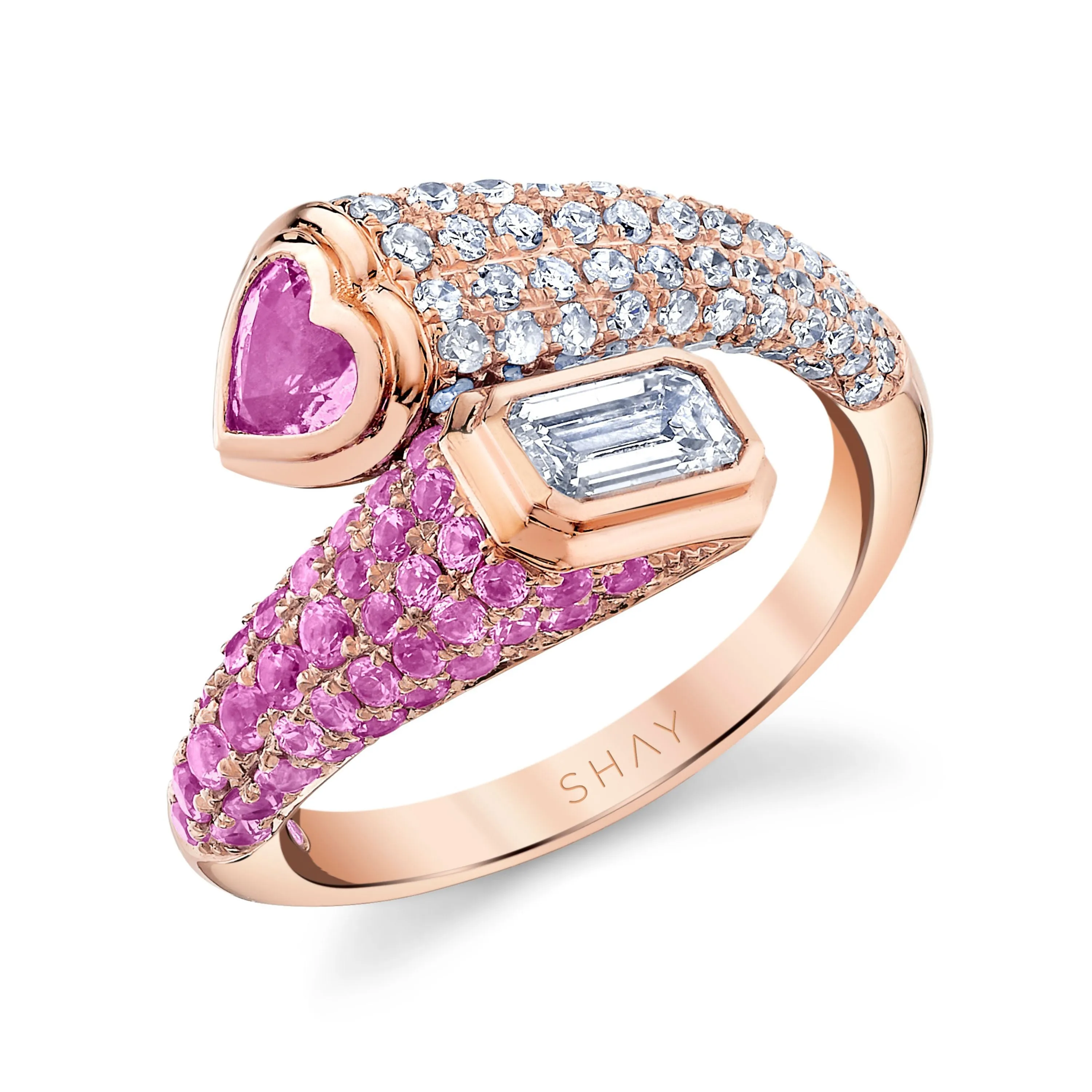 PINK SAPPHIRE & DIAMOND MIXED BYPASS PINKY RING