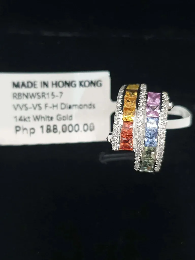 PREORDER | Rainbow Sapphire Gemstones Diamond Ring 14kt