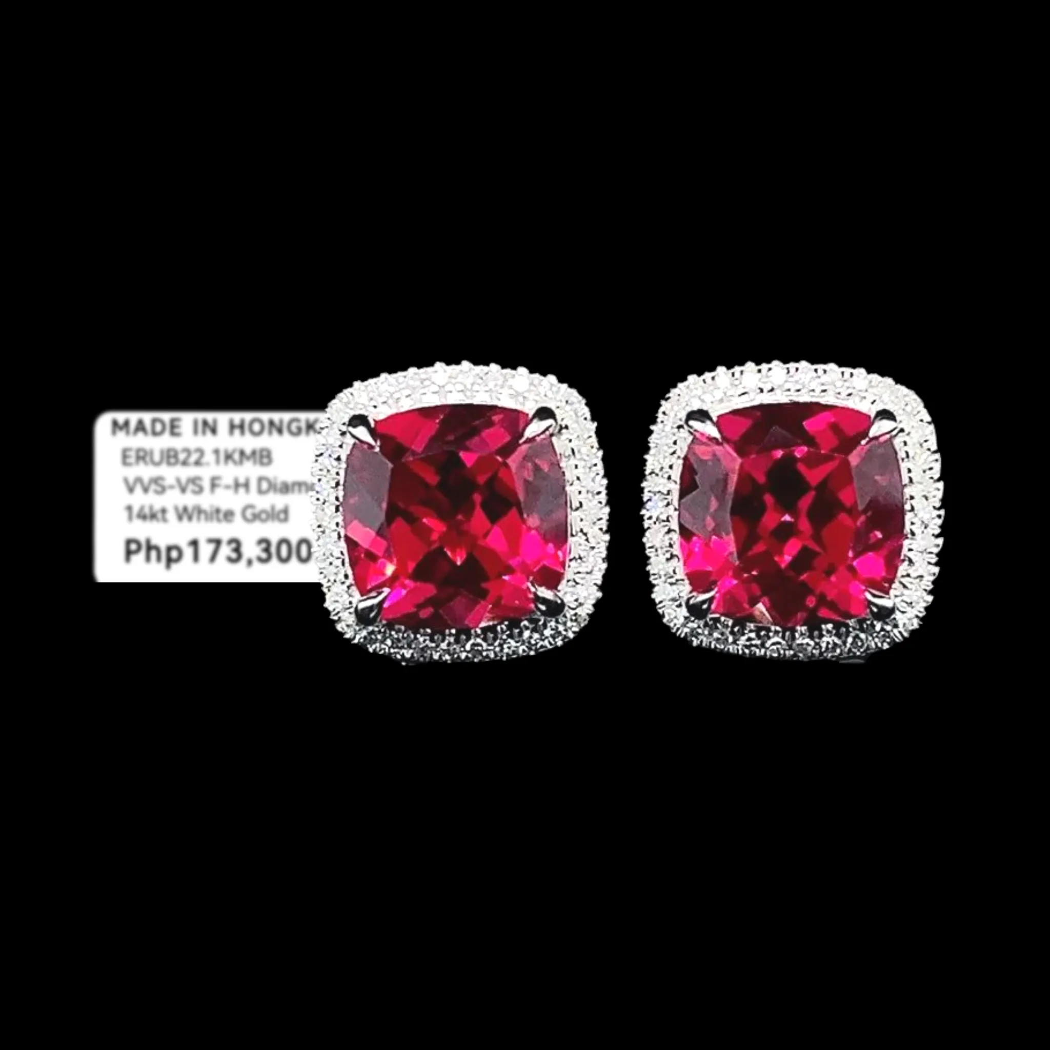 PREORDER | Red Ruby Cushion Stud Gemstones Diamond Earrings 14kt