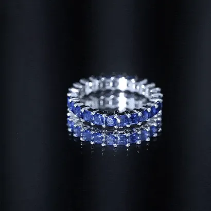 Princess Cut Lab Grown Blue Sapphire Full Eternity Band