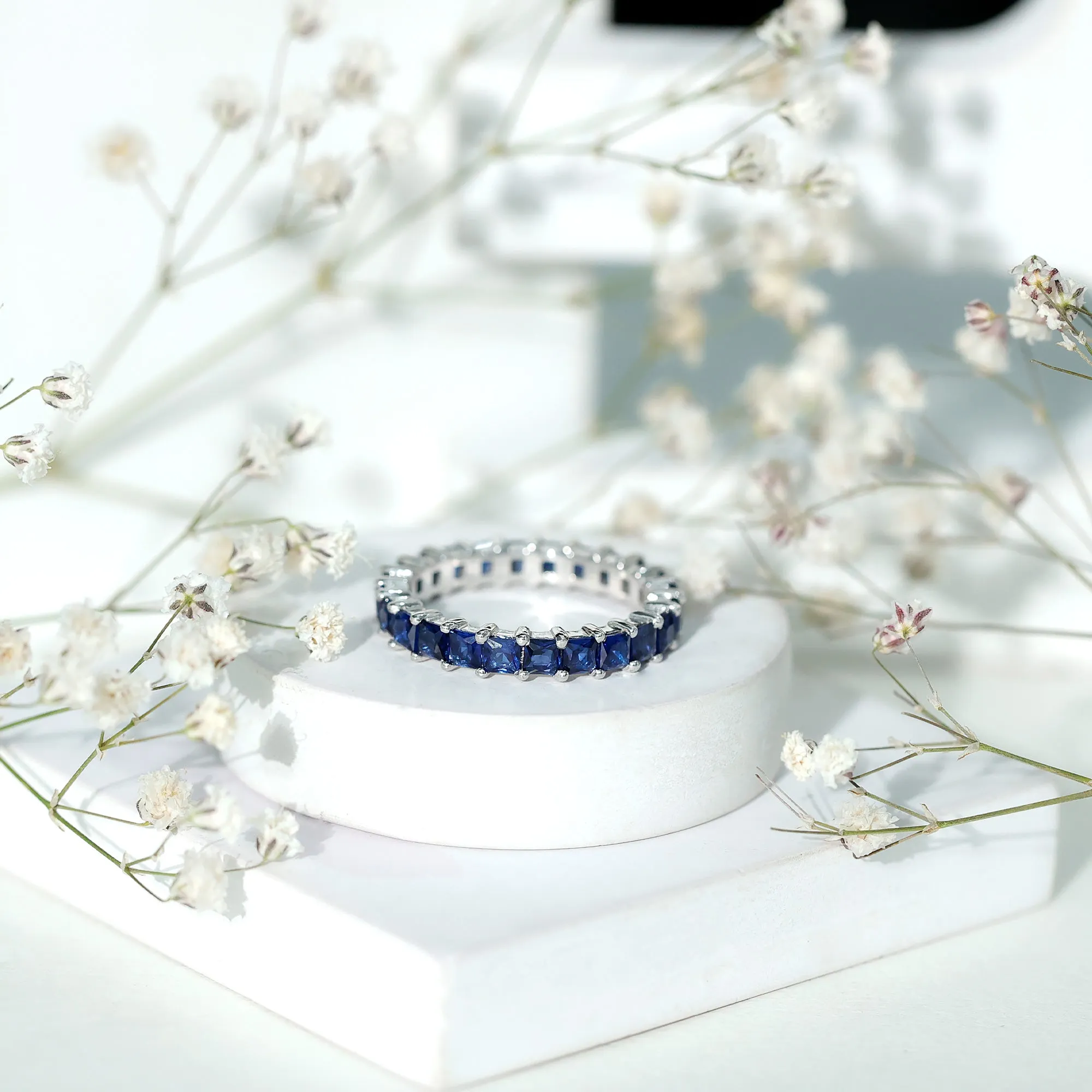 Princess Cut Lab Grown Blue Sapphire Full Eternity Band