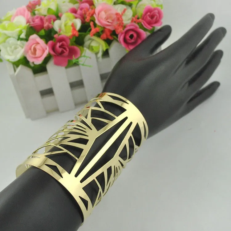 Punk Style Cuff Bangles Gold Plated Geometry Hollow out Metals Bracelet Clothes Jewelry Costume Jewellery