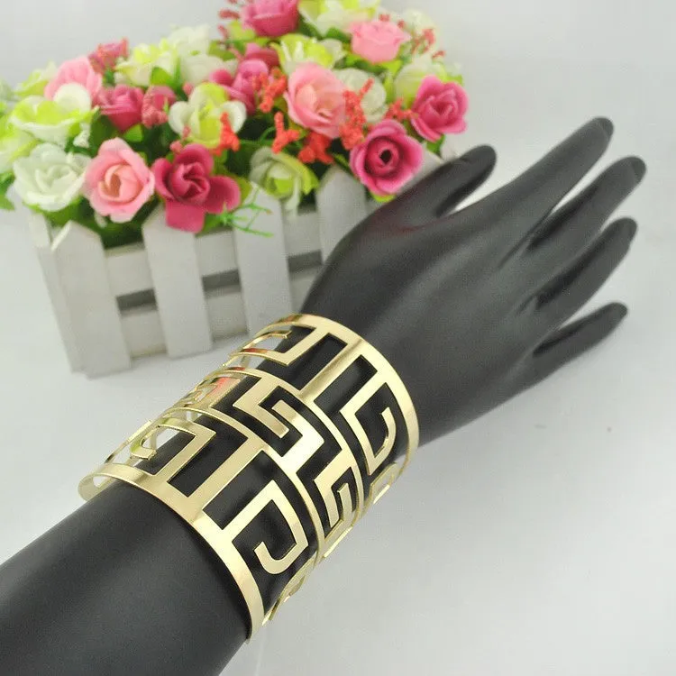 Punk Style Cuff Bangles Gold Plated Geometry Hollow out Metals Bracelet Clothes Jewelry Costume Jewellery