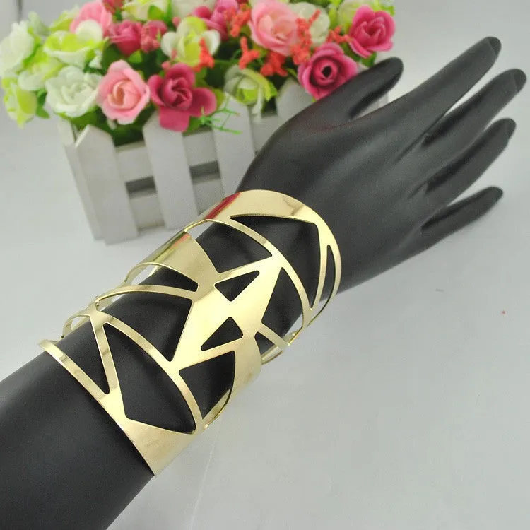 Punk Style Cuff Bangles Gold Plated Geometry Hollow out Metals Bracelet Clothes Jewelry Costume Jewellery