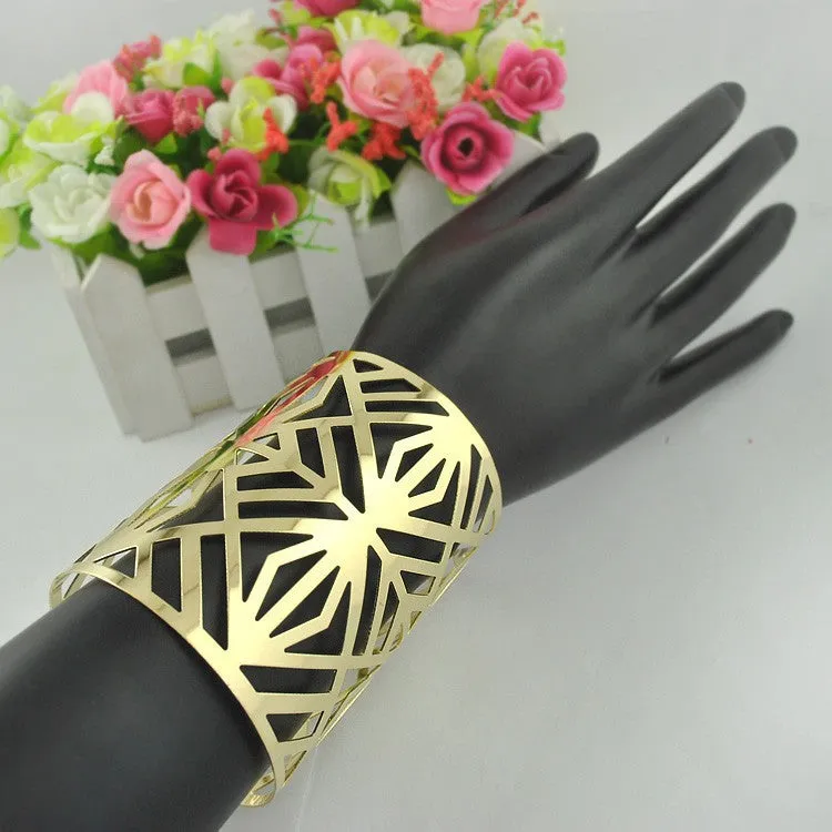 Punk Style Cuff Bangles Gold Plated Geometry Hollow out Metals Bracelet Clothes Jewelry Costume Jewellery