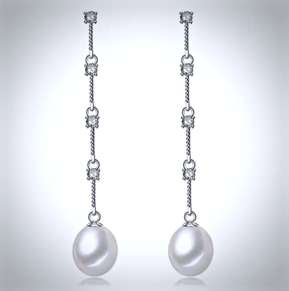 "Michaela" - Pearl and Cubic Zirconia Bridal Earrings - Available in Silver and Yellow Gold