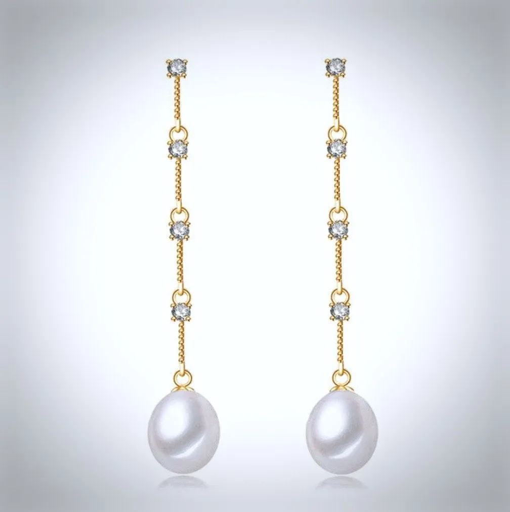 "Michaela" - Pearl and Cubic Zirconia Bridal Earrings - Available in Silver and Yellow Gold