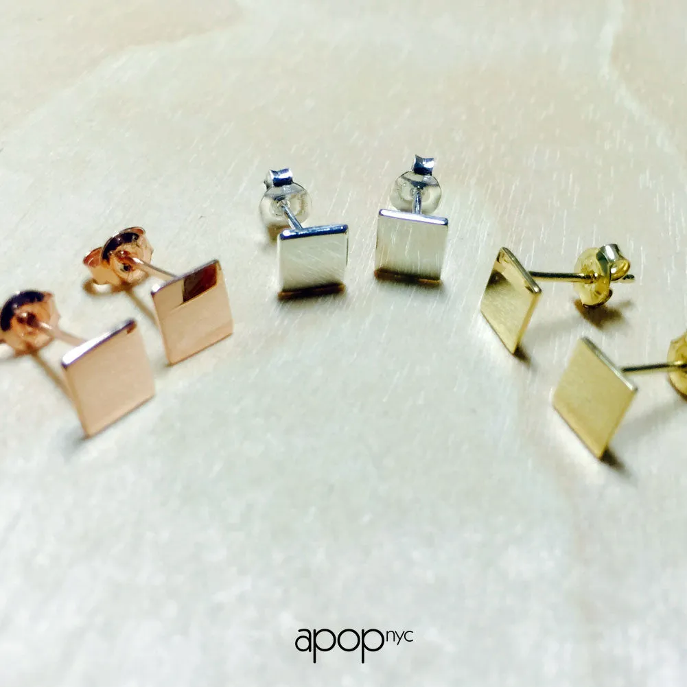 "Tic Tac" Gold-Dipped Mini Square Stud Earrings