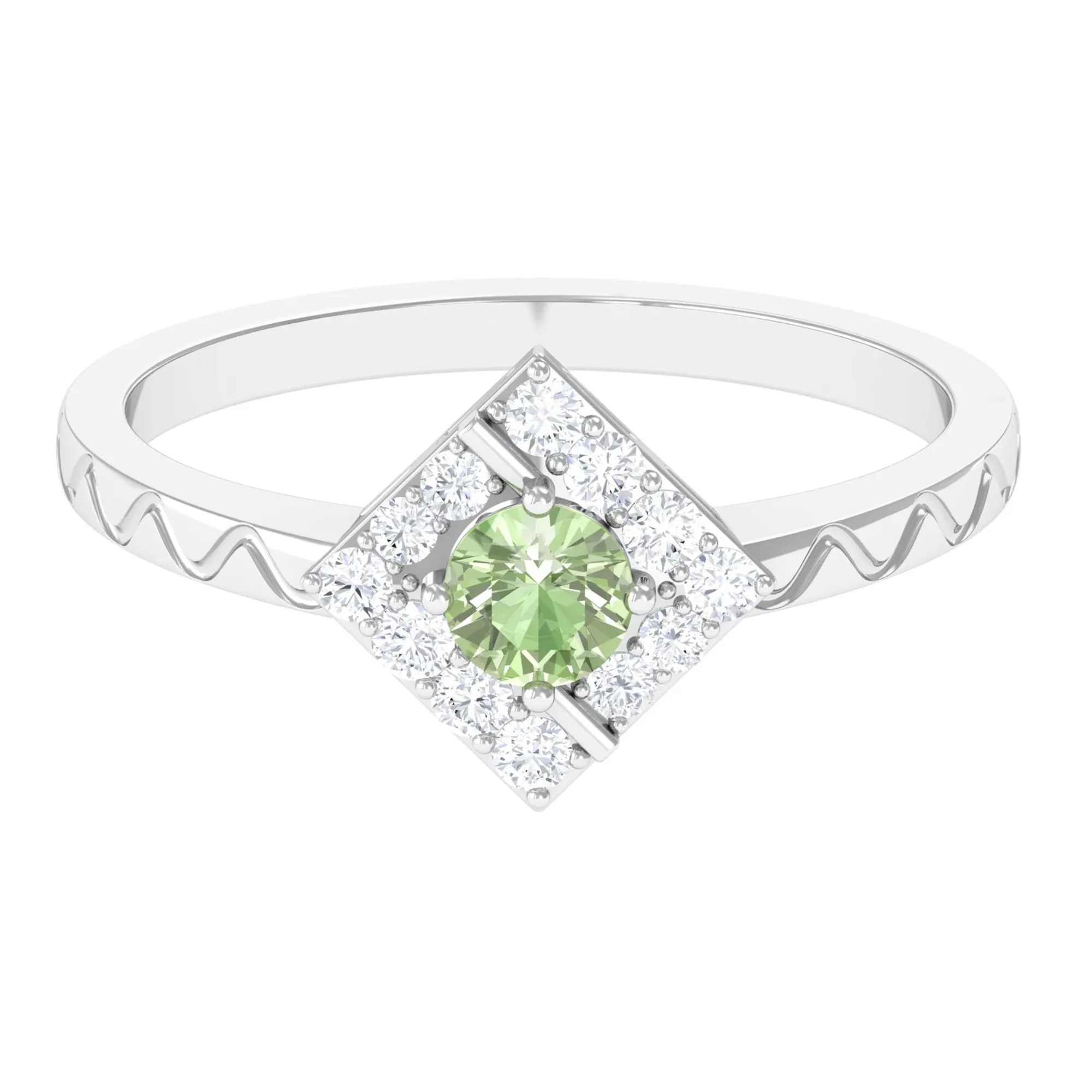 Real Green Sapphire and Diamond Ring with Textured Details