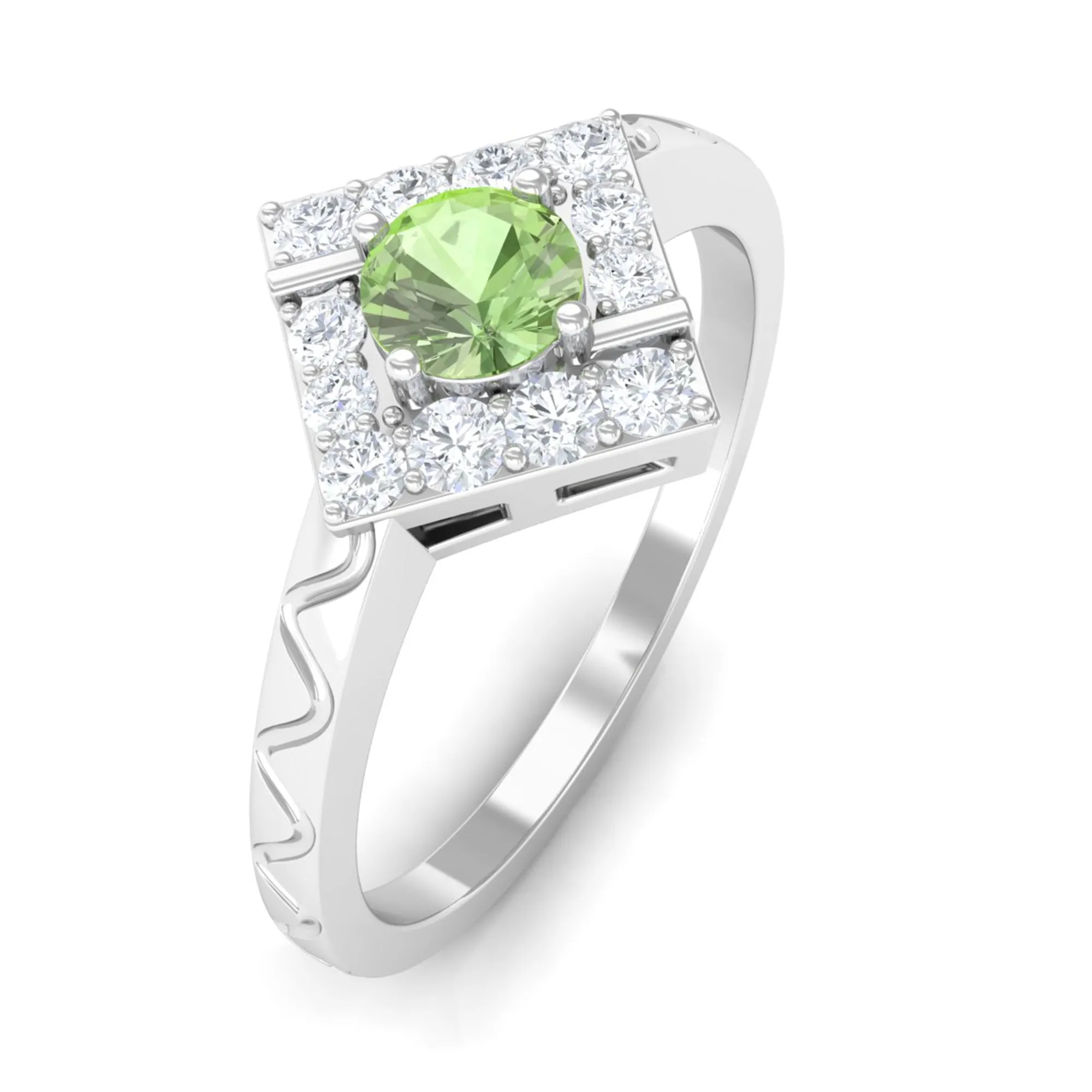 Real Green Sapphire and Diamond Ring with Textured Details