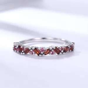 Red Garnet Cluster Wedding Band Pink Sapphire Stacking Ring for Women/Family