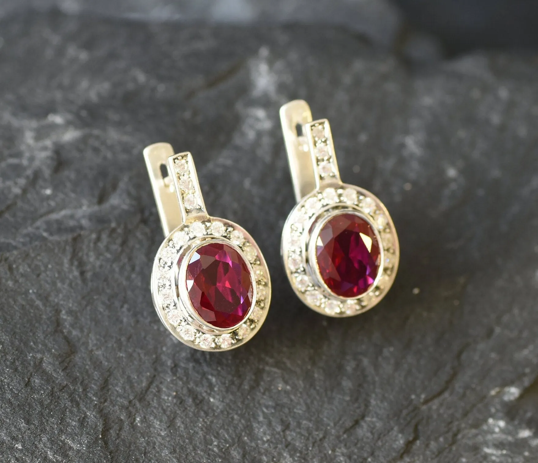 Red Ruby Earrings - Victorian Drop Earrings - Antique Princess Earrings