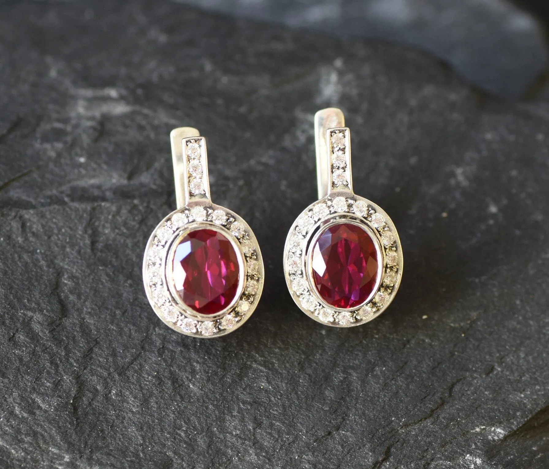 Red Ruby Earrings - Victorian Drop Earrings - Antique Princess Earrings