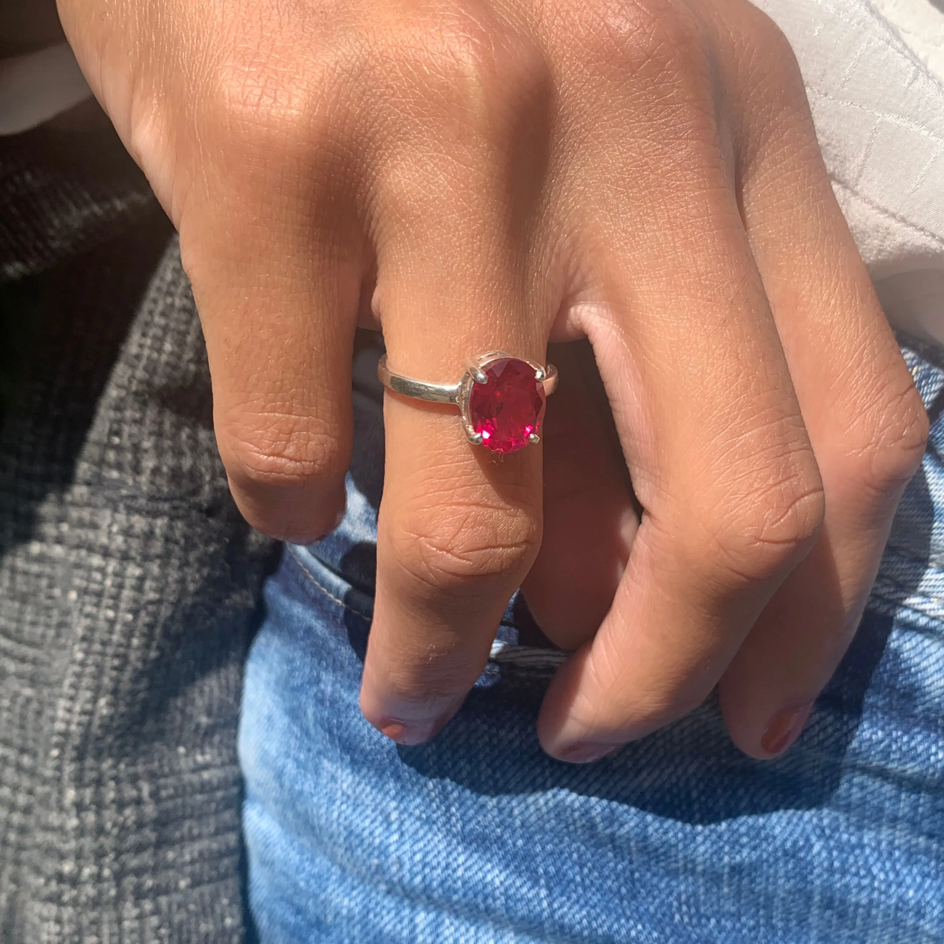 Red Ruby Ring - Red Engagement Ring - Dainty Promise Ring