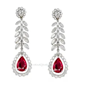 Reeva Simulated Diamond and Ruby Gemstone dangler Earrings