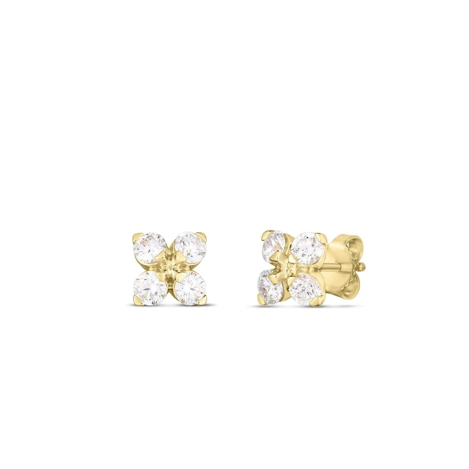 Roberto Coin Princess Flower 18K Yellow Gold Diamond Stud Earrings