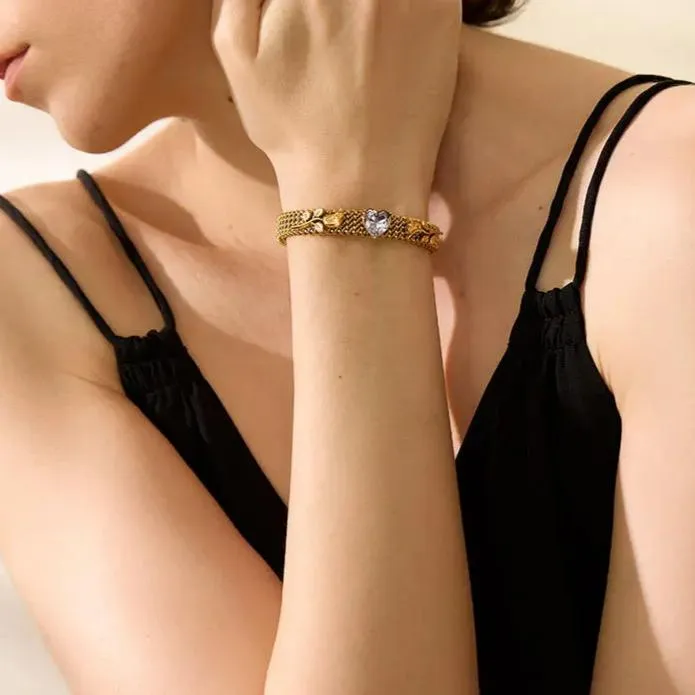 Rose Flower Cuff Bangle Bracelet