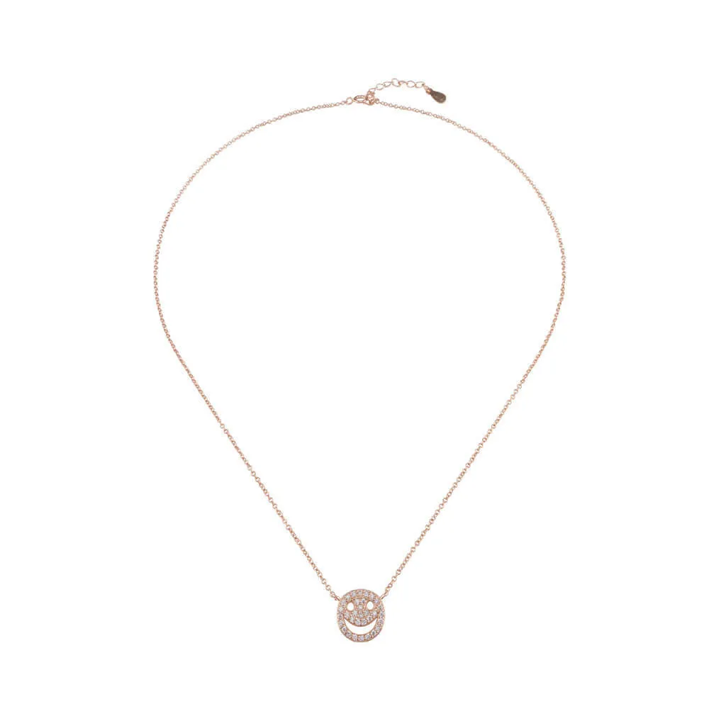 Rose Gold Crystal Smiley Face Necklace