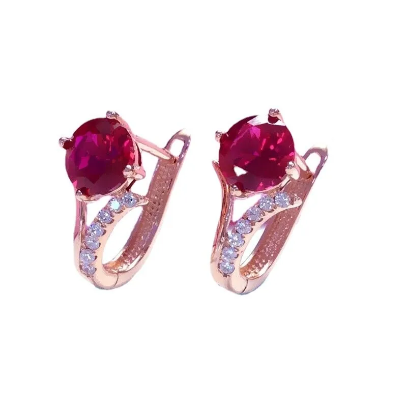 Rose Gold Inlaid Ruby Earrings