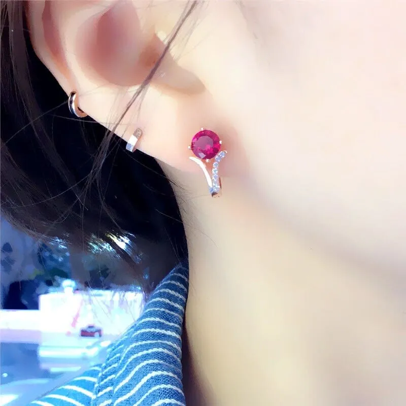 Rose Gold Inlaid Ruby Earrings