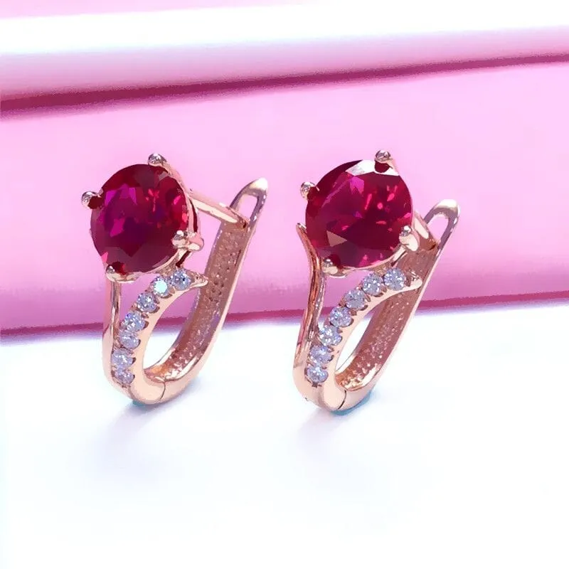 Rose Gold Inlaid Ruby Earrings