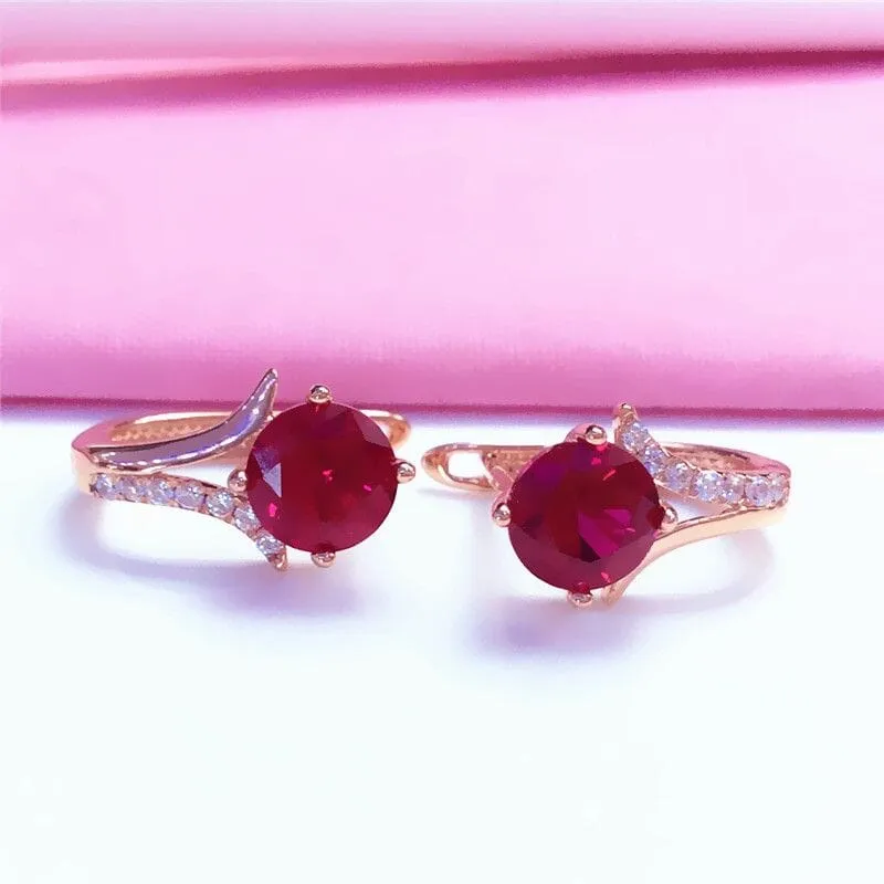 Rose Gold Inlaid Ruby Earrings