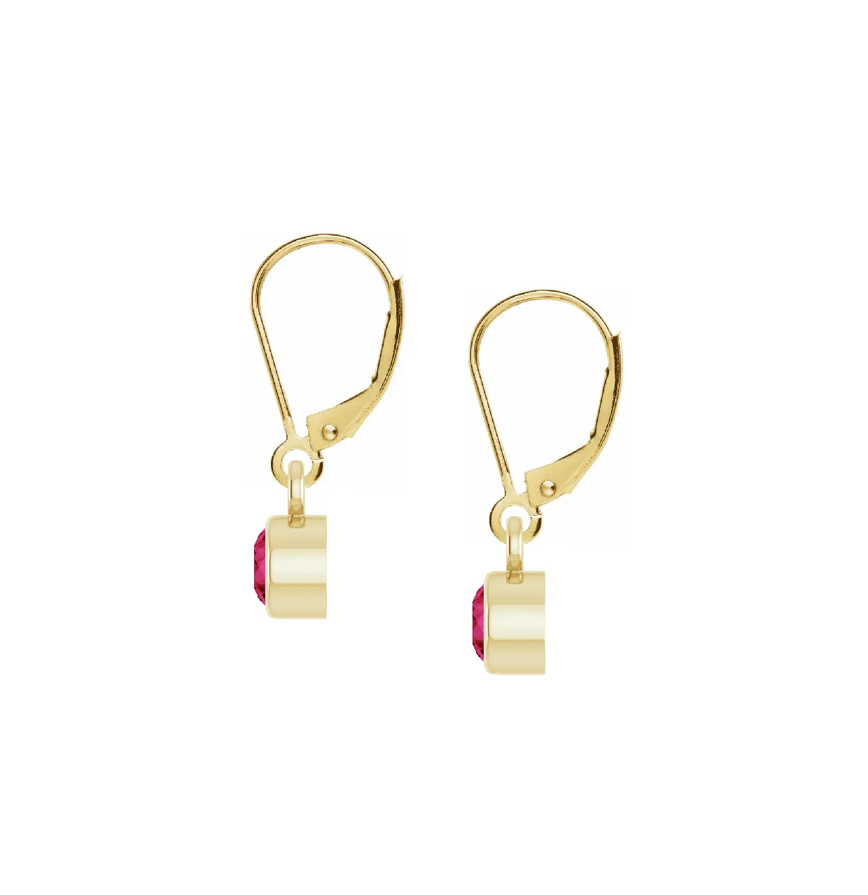 Round Natural Ruby Bezel Lever Back Earrings in 14k Gold