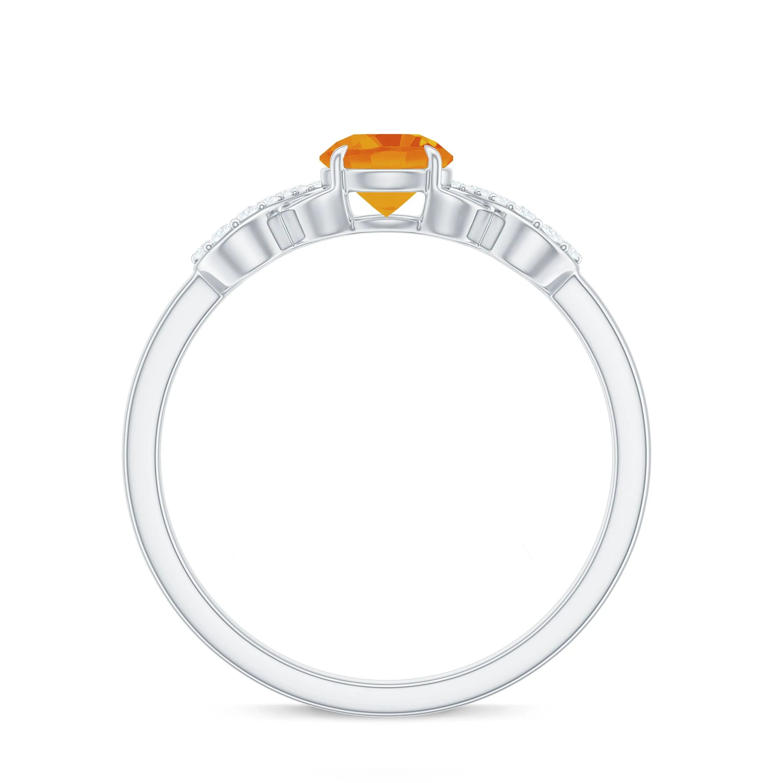 Round Shape Orange Sapphire Infinity Ring with Diamond