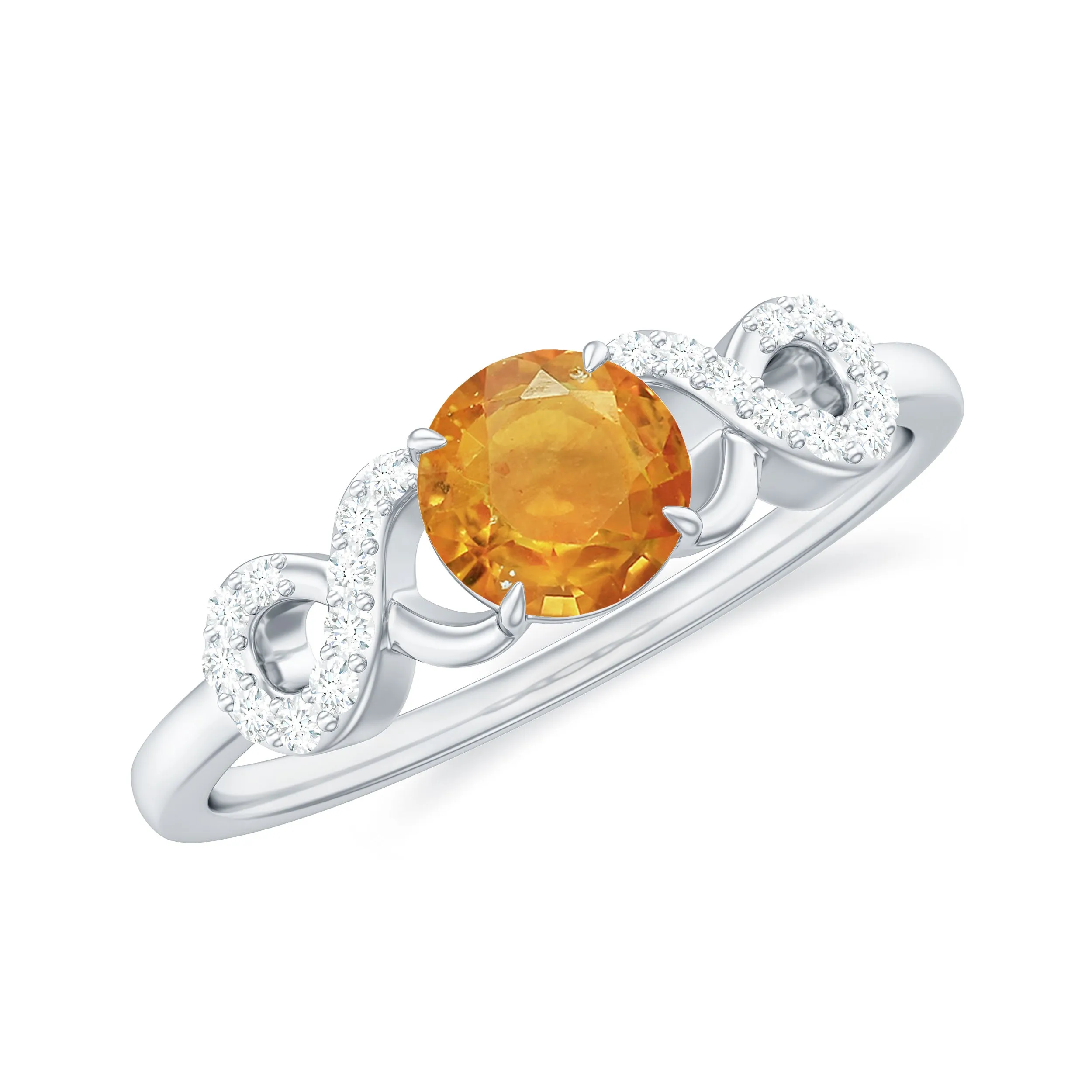 Round Shape Orange Sapphire Infinity Ring with Diamond