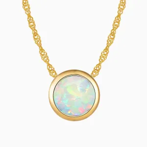 Round White Opal  Necklace Bezel Set 18 K Gold