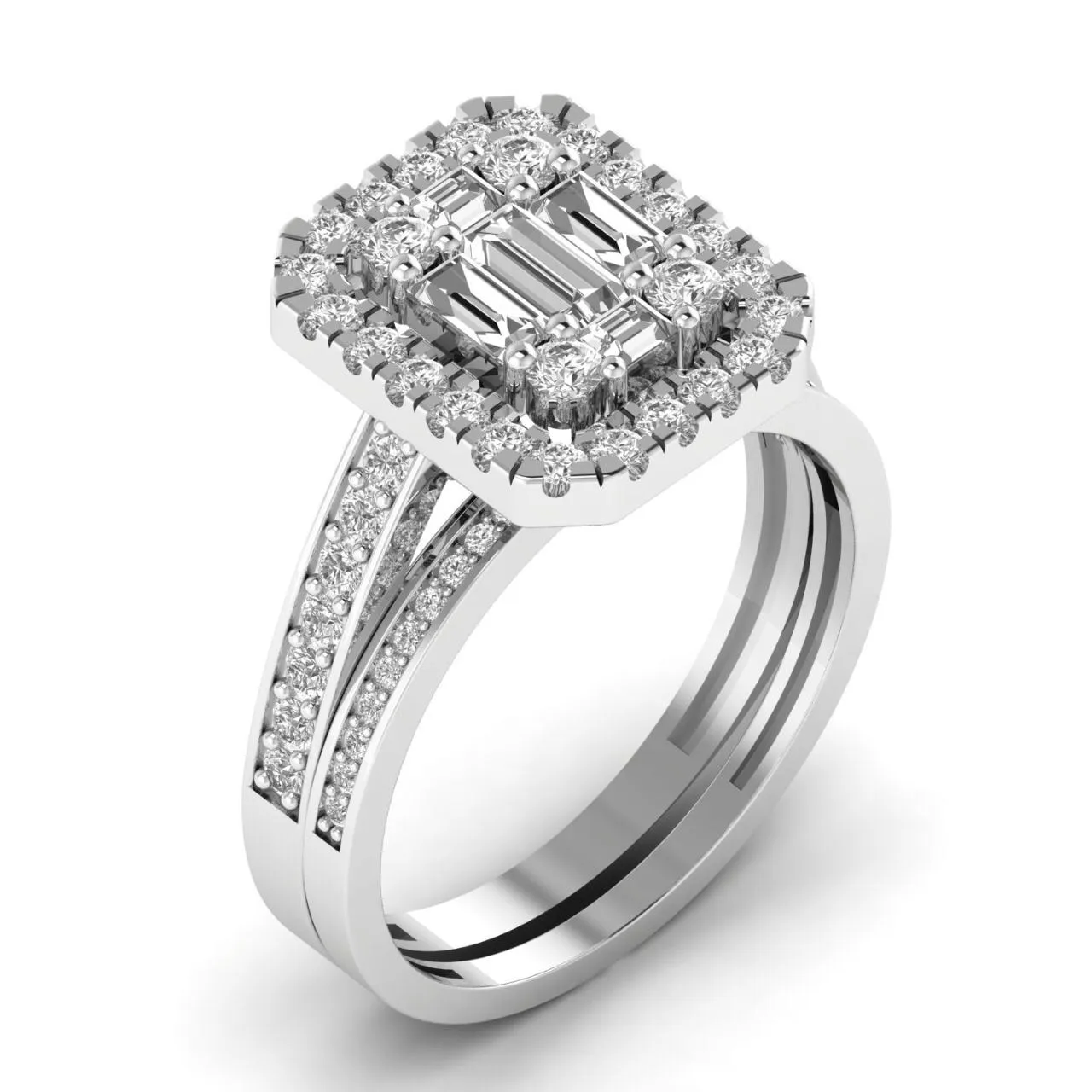 Royal Baguette Cut Natural Diamond Bride Set