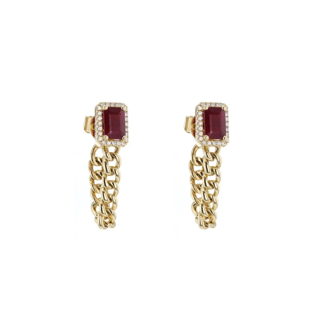 Ruby & Diamond Curb Link Chain Earrings