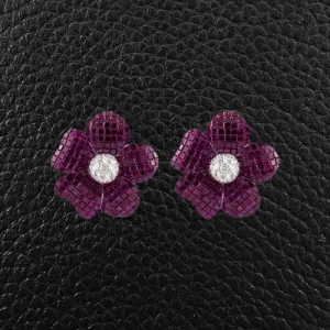 Ruby & Diamond Flower Earrings