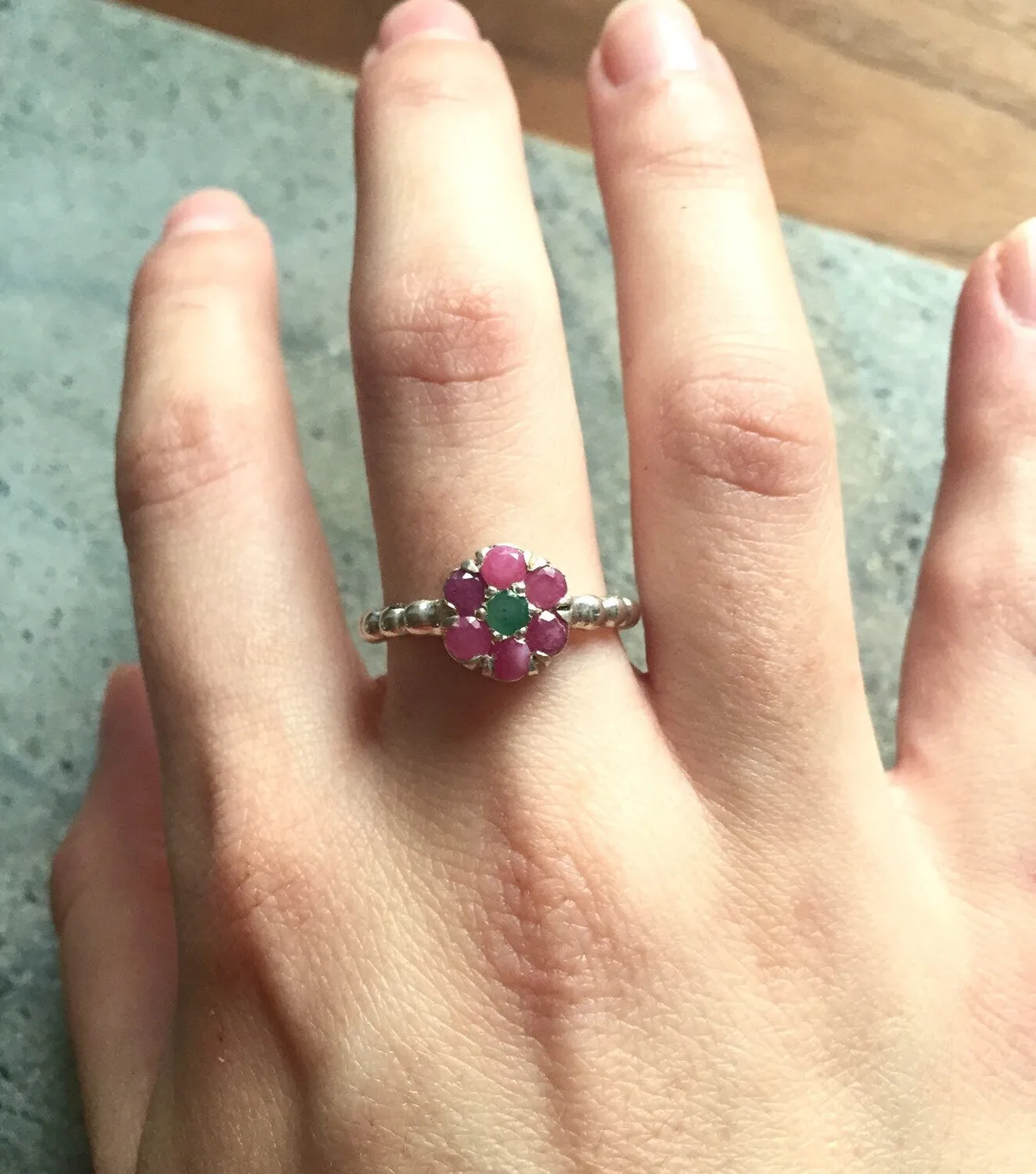 Ruby Flower Ring - Purple Flower Ring - Vintage Bubble Ring