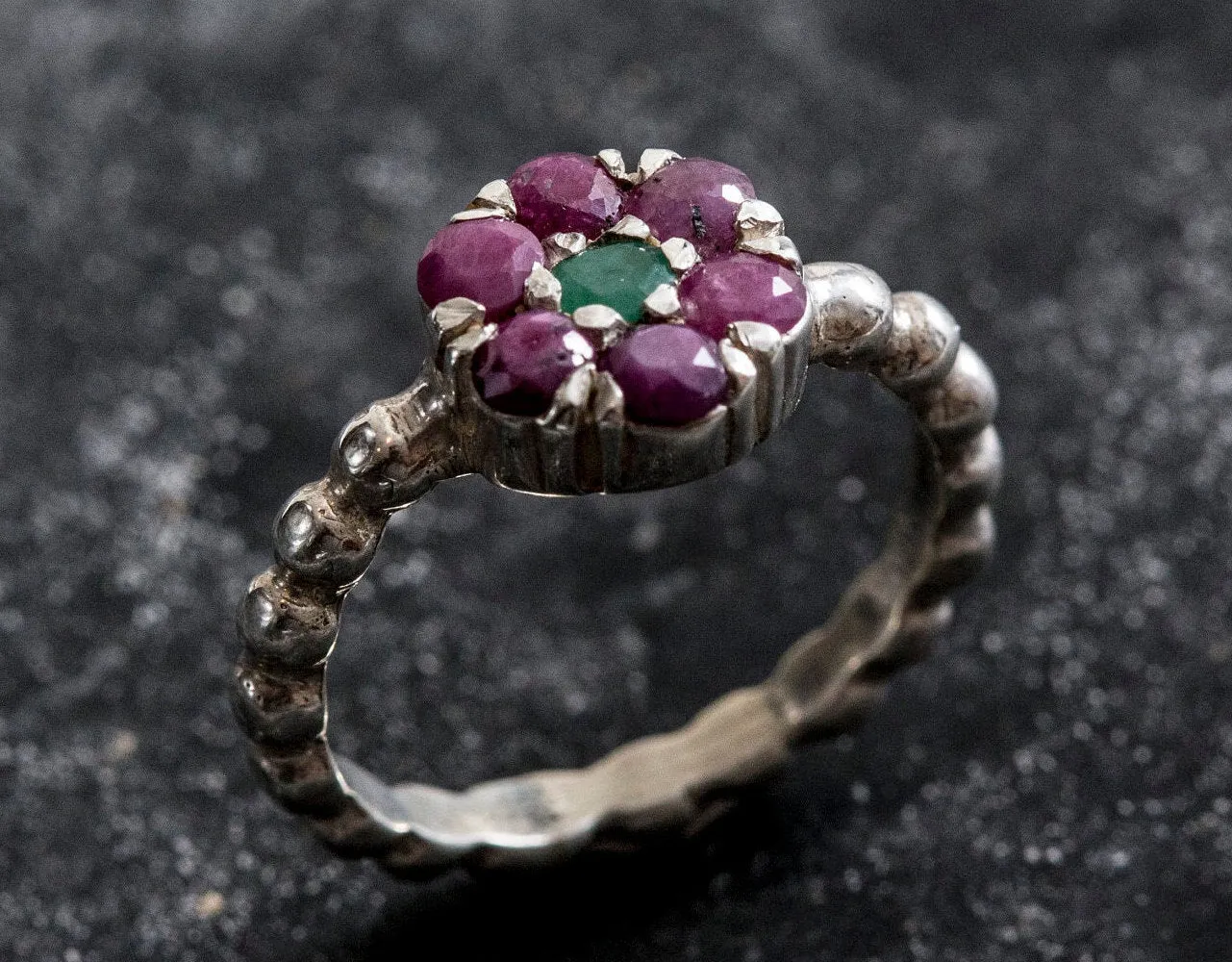 Ruby Flower Ring - Purple Flower Ring - Vintage Bubble Ring