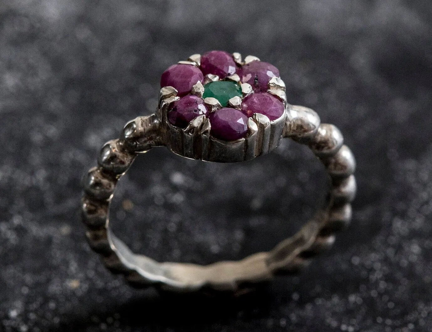 Ruby Flower Ring - Purple Flower Ring - Vintage Bubble Ring