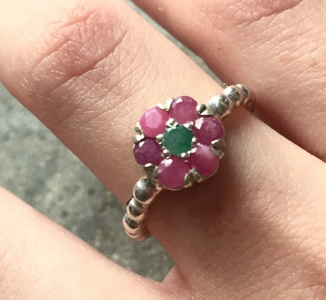 Ruby Flower Ring - Purple Flower Ring - Vintage Bubble Ring