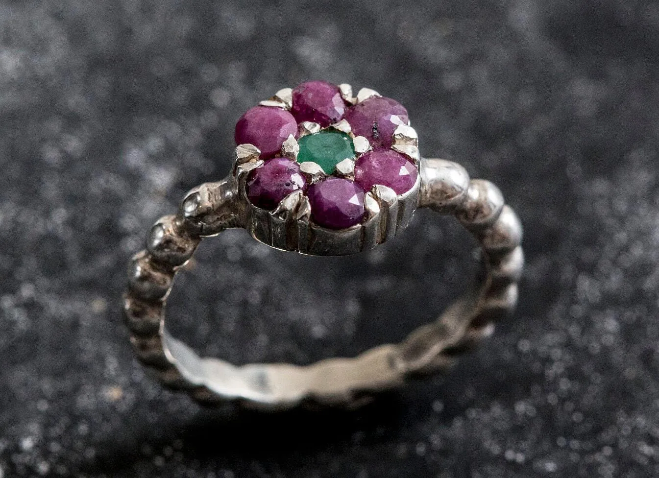 Ruby Flower Ring - Purple Flower Ring - Vintage Bubble Ring