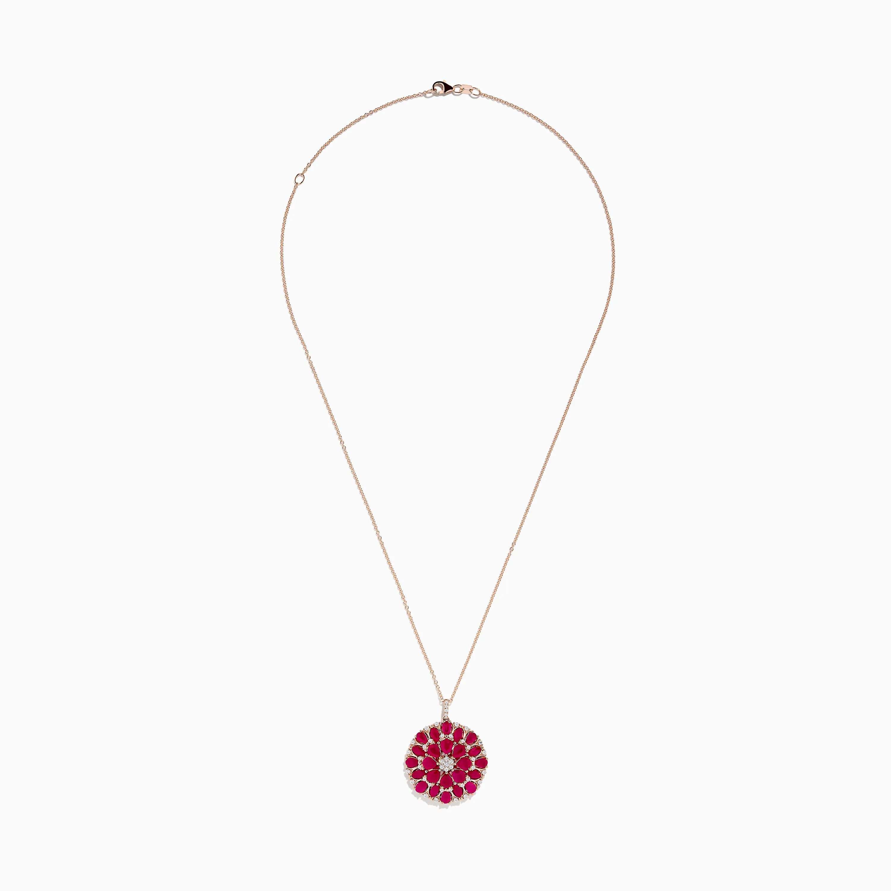 Ruby Royale 14K Rose Gold Ruby and Diamond Flower Pendant