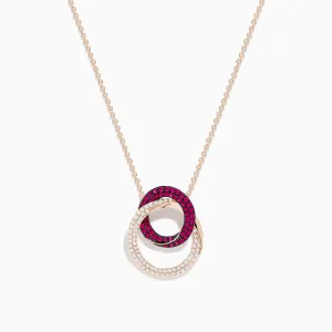 Ruby Royale 14K Rose Gold Ruby and Diamond Intertwined Circles Pendant