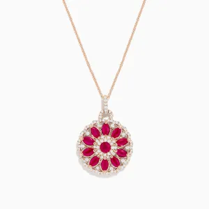 Ruby Royale 14K Rose Gold Ruby and Diamond Mandala Pendant