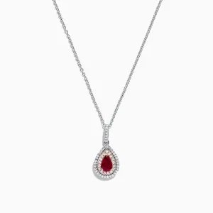 Ruby Royale 14K Two Tone Gold Pear Shaped Ruby Pendant, 0.68 TCW