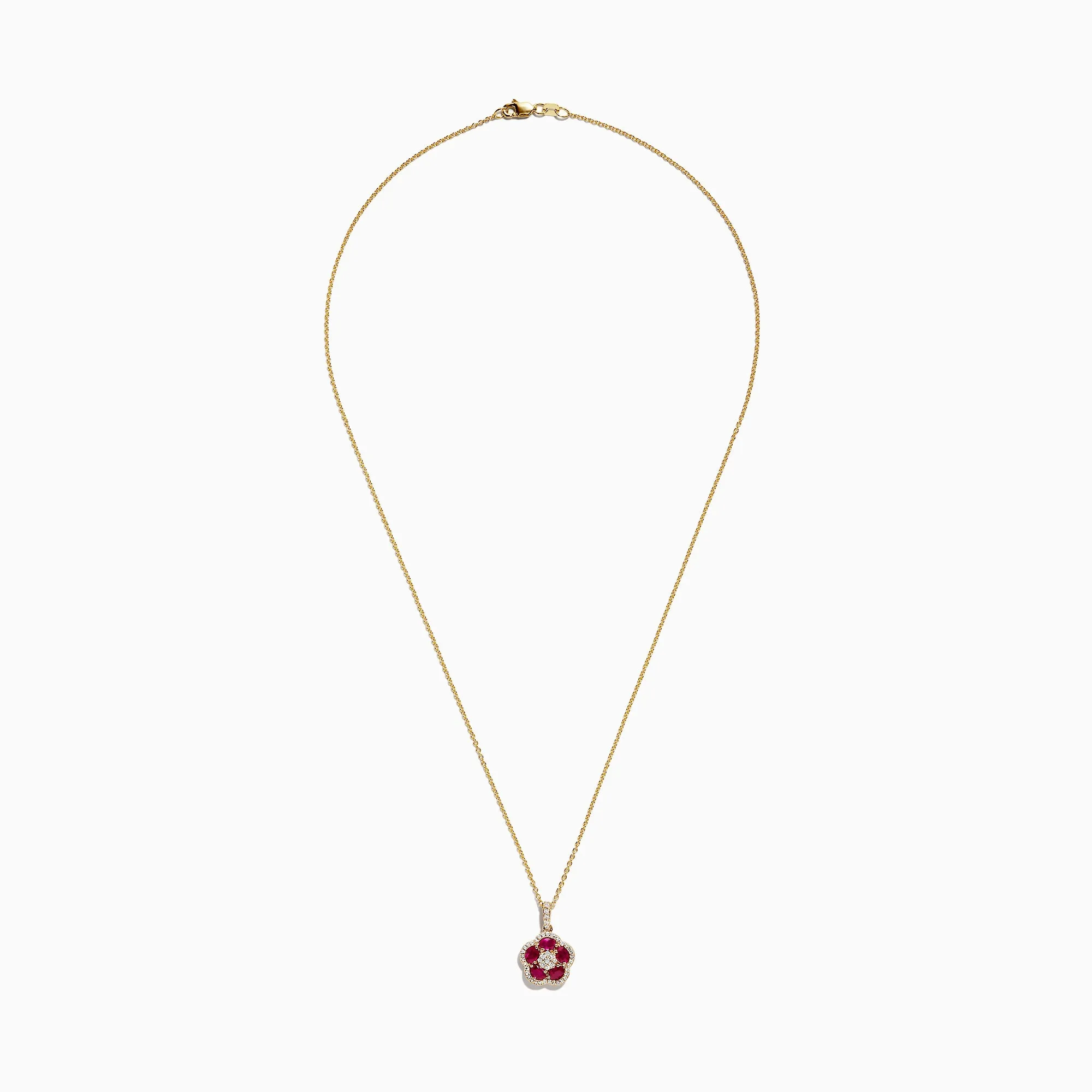 Ruby Royale 14K Yellow Gold Ruby and Diamond Flower Pendant, 1.43 TCW