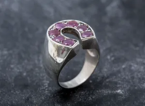 Ruby Statement Ring - Horseshoe Silver Ring - Vintage Ruby Ring