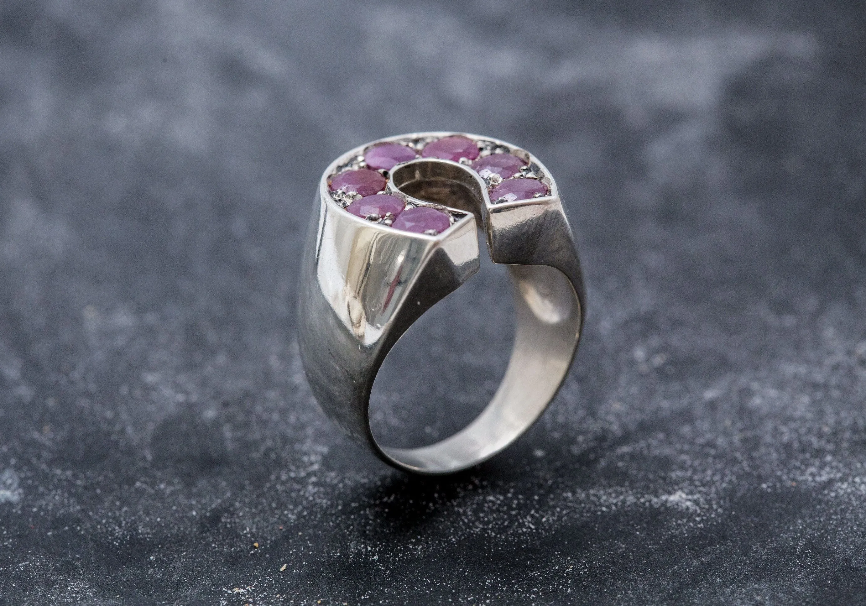 Ruby Statement Ring - Horseshoe Silver Ring - Vintage Ruby Ring