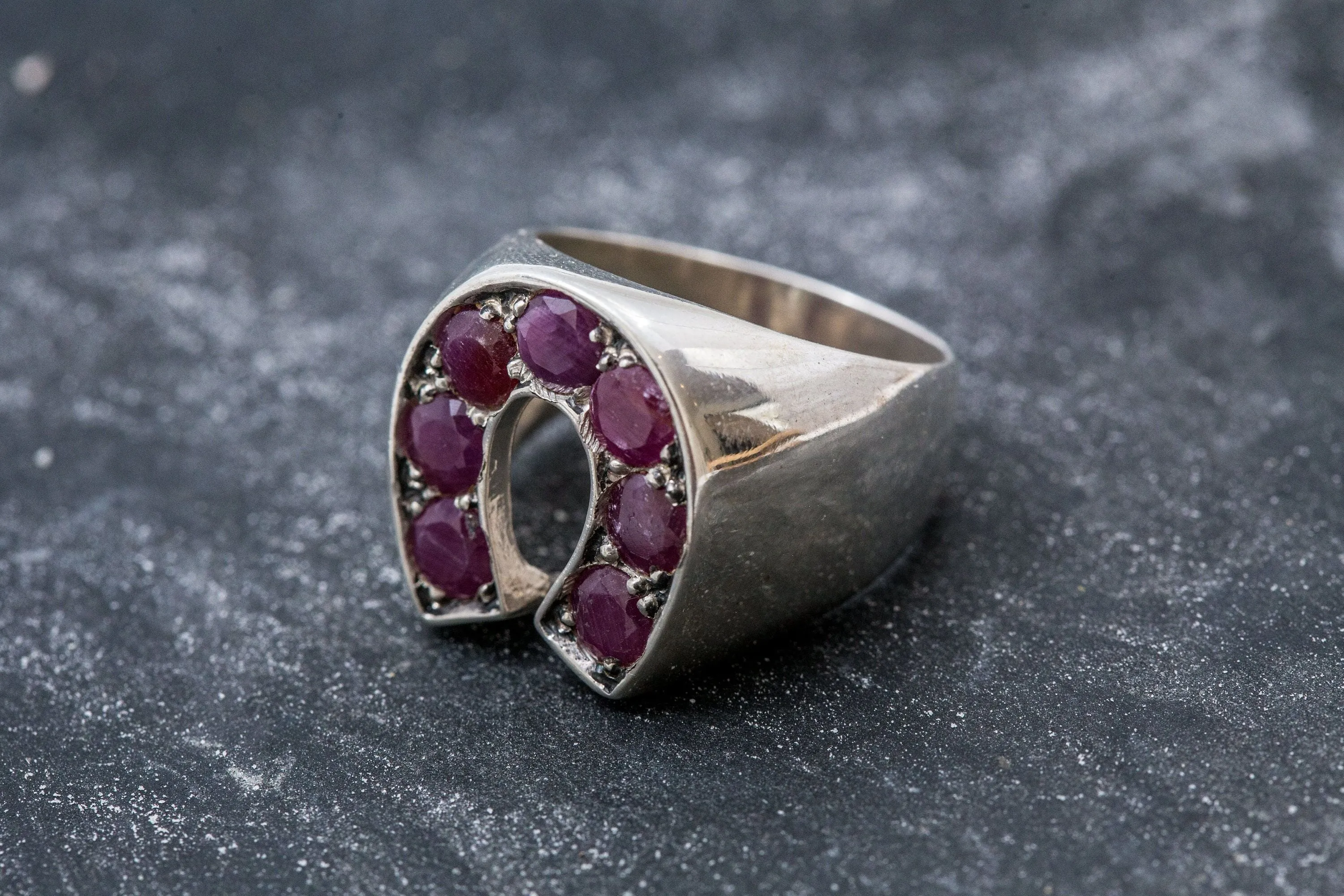 Ruby Statement Ring - Horseshoe Silver Ring - Vintage Ruby Ring