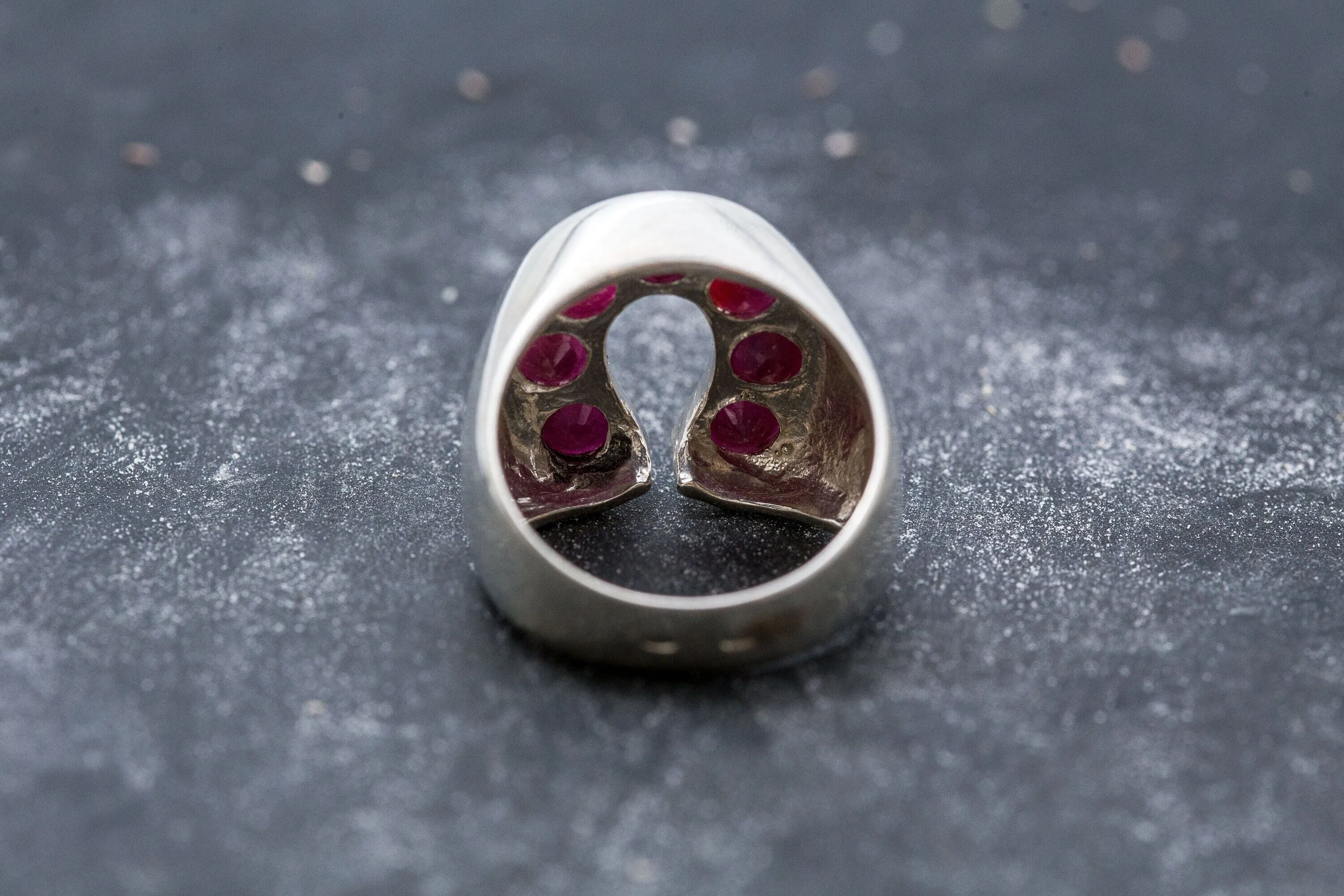 Ruby Statement Ring - Horseshoe Silver Ring - Vintage Ruby Ring