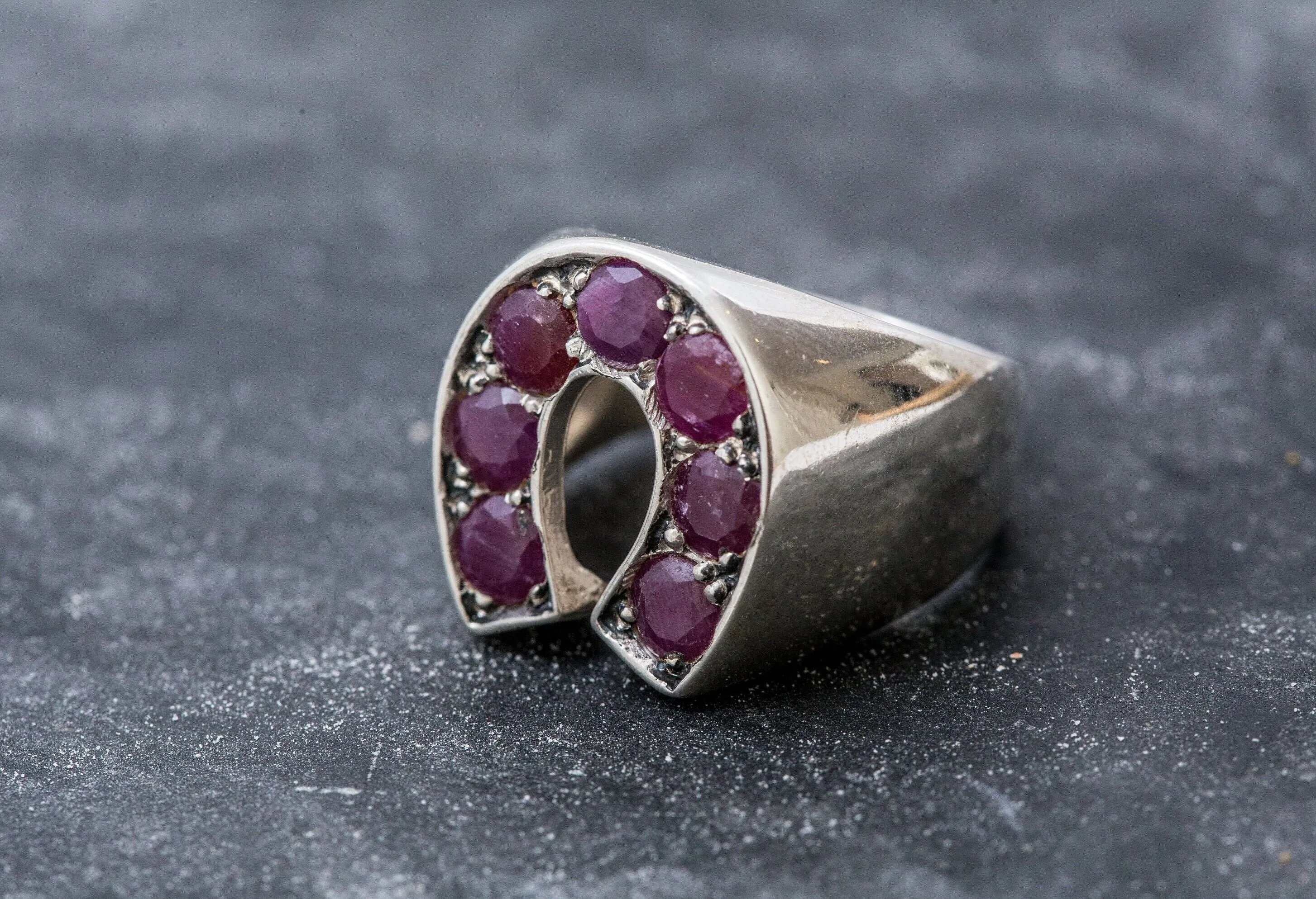 Ruby Statement Ring - Horseshoe Silver Ring - Vintage Ruby Ring