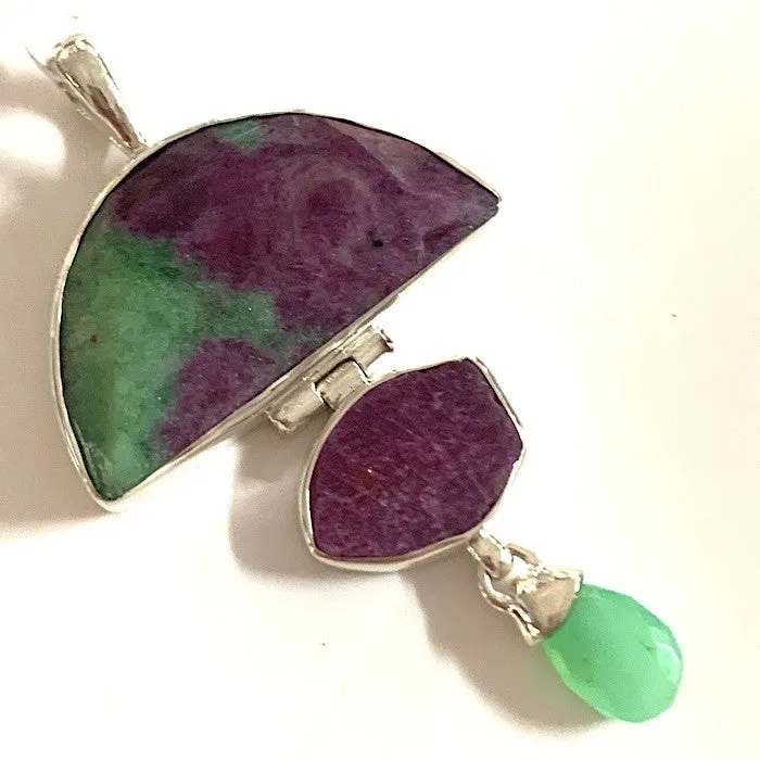 RUBY ZOISITE, RUBY, CHRYSOPRASE PENDANT