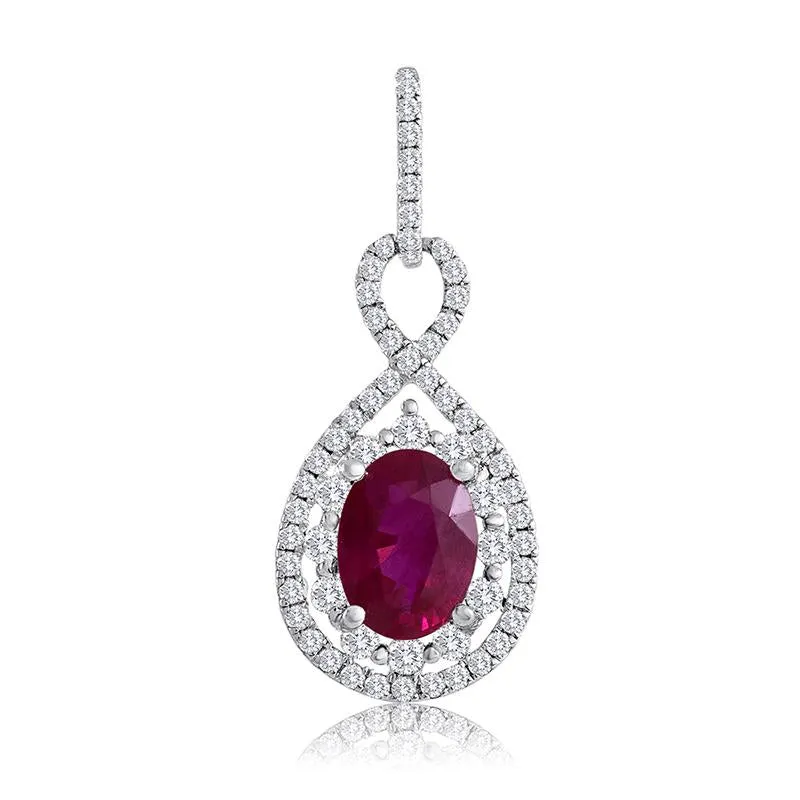 Sabel Collection 14K White Gold Oval Ruby and Diamond Pendant